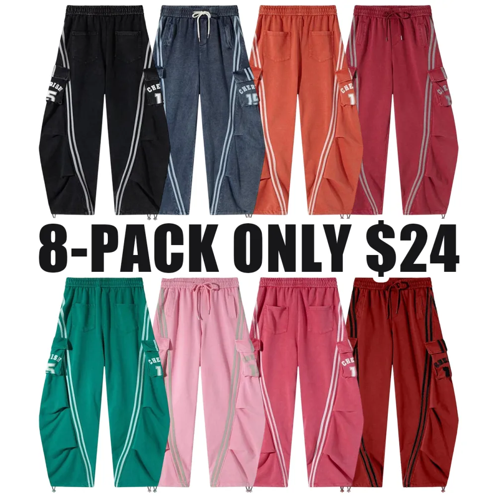 Women’s Loose Wide-Leg Cargo Pants with Elastic Waist & Drawstring