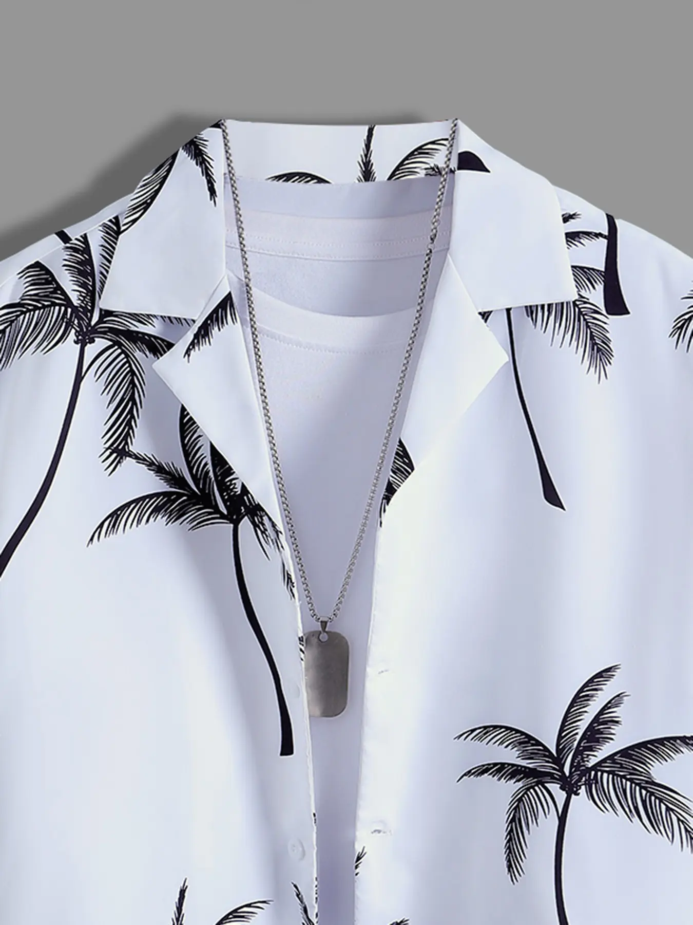 Tropical Palm Tree Print Loungewear Set, Shorts Pyjama Set - Short-Sleeve Button-Up Shirt (Rolled Cuffs) + Drawstring Shorts