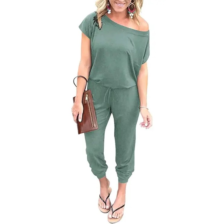 Off-Shoulder Jumpsuit for Women - Casual Loose Fit Romper