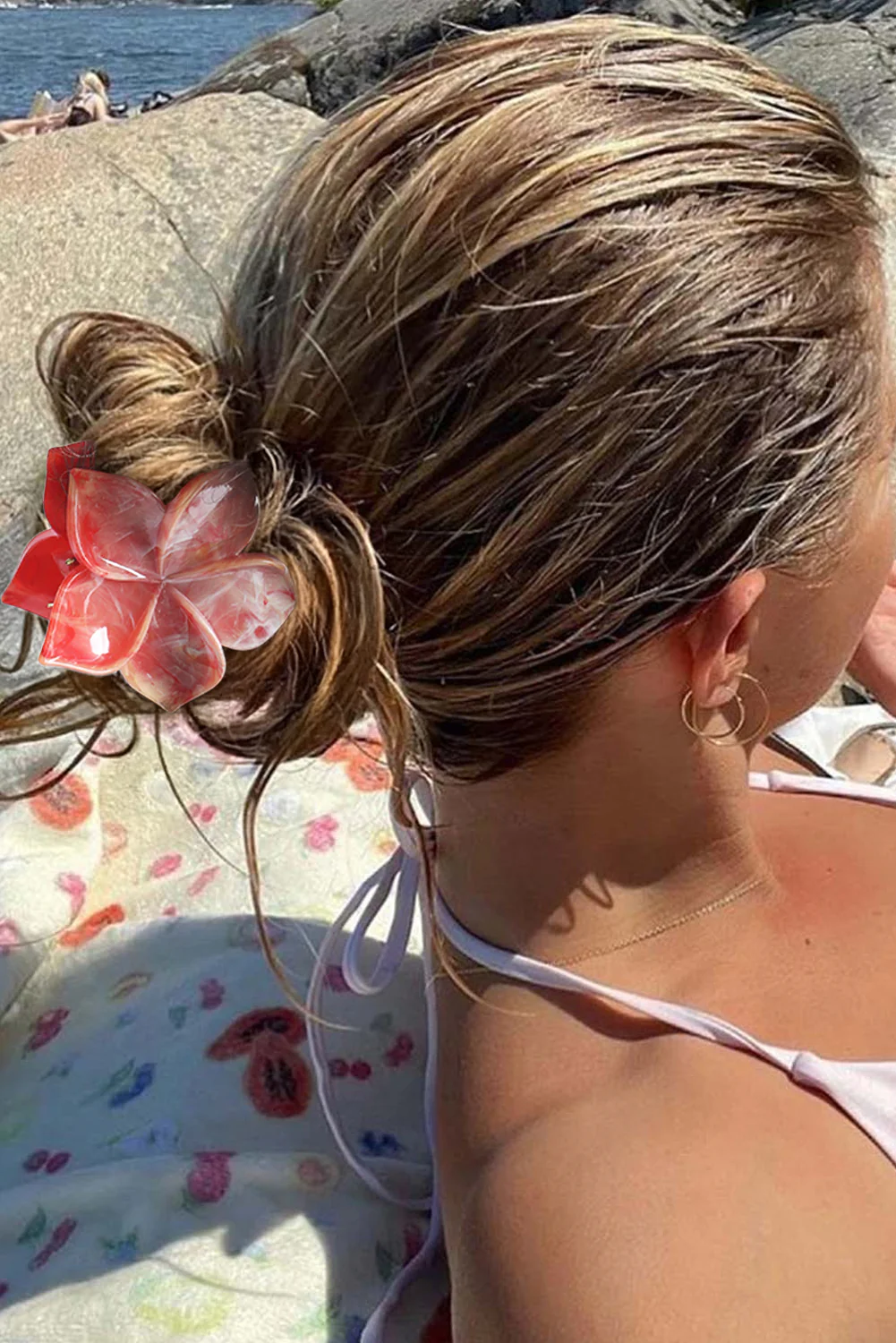 Tomato Red Flower Shape Resin Hair Claw Clip