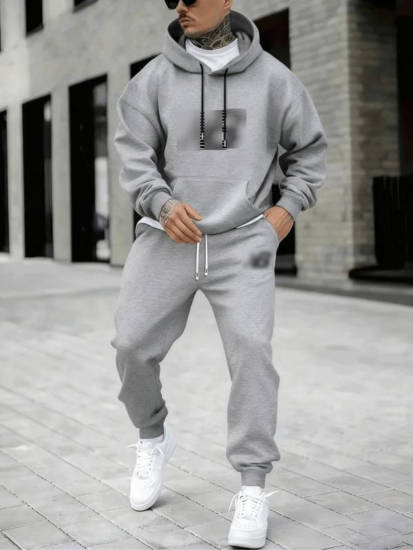 Plus Size Geometric Print Hoodie & Jogger Set