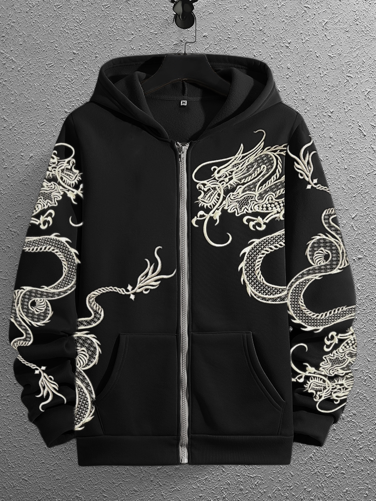 Men's Ancient Dragon Japanese Embroidered Full Zip Hoodie