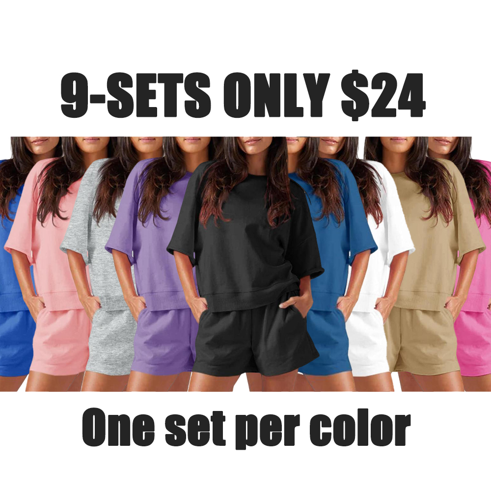 Women's 2-Piece Casual Tracksuit Set – Oversized Cropped Sweatshirt & High Waist Running Shorts