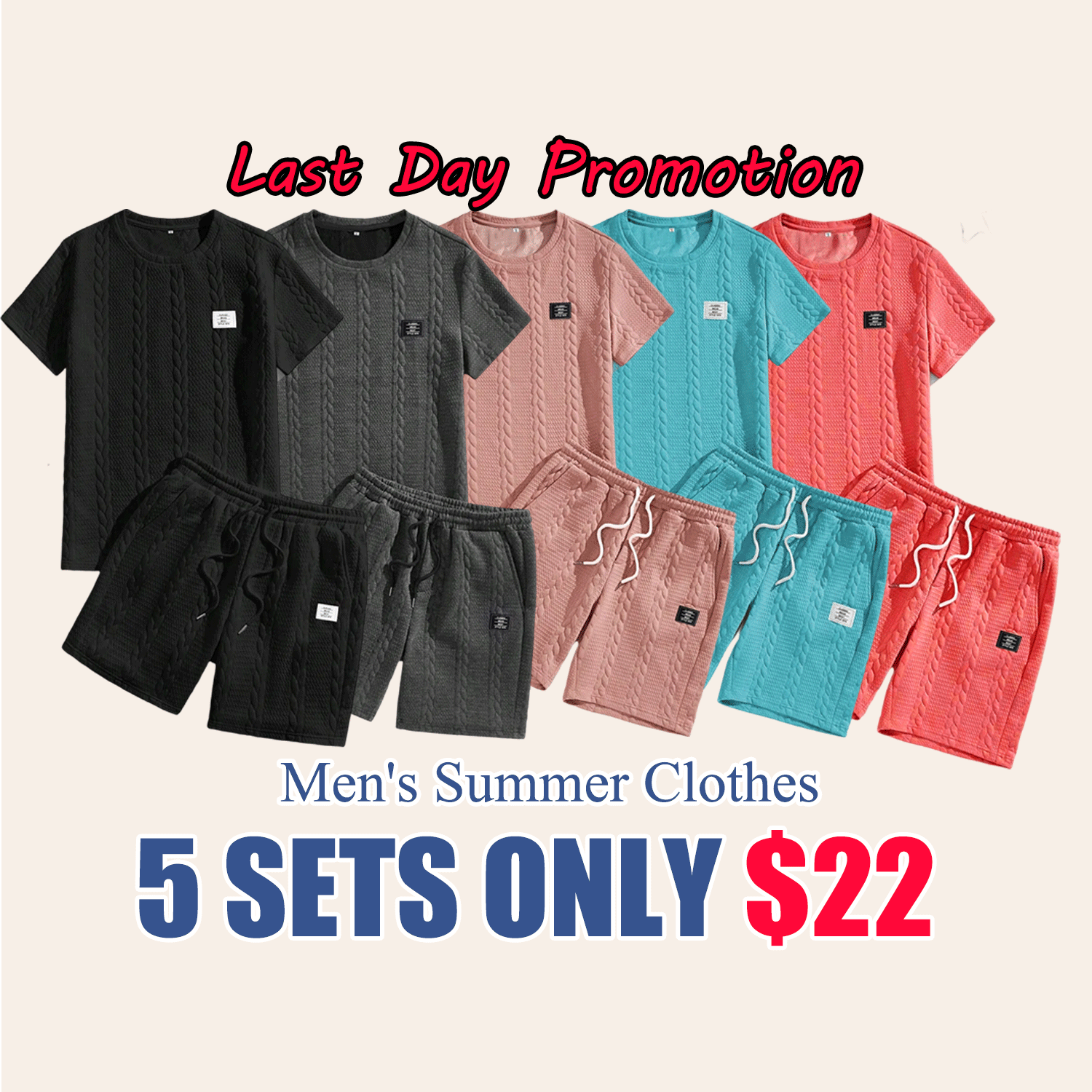 🔥🔥Men’s Casual T-Shirt & Drawstring Shorts Set (Regular Fit)