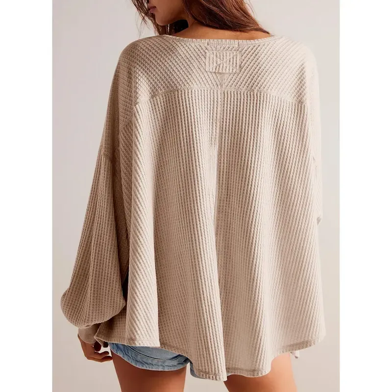 Women's Waffle Knit V-Neck Top