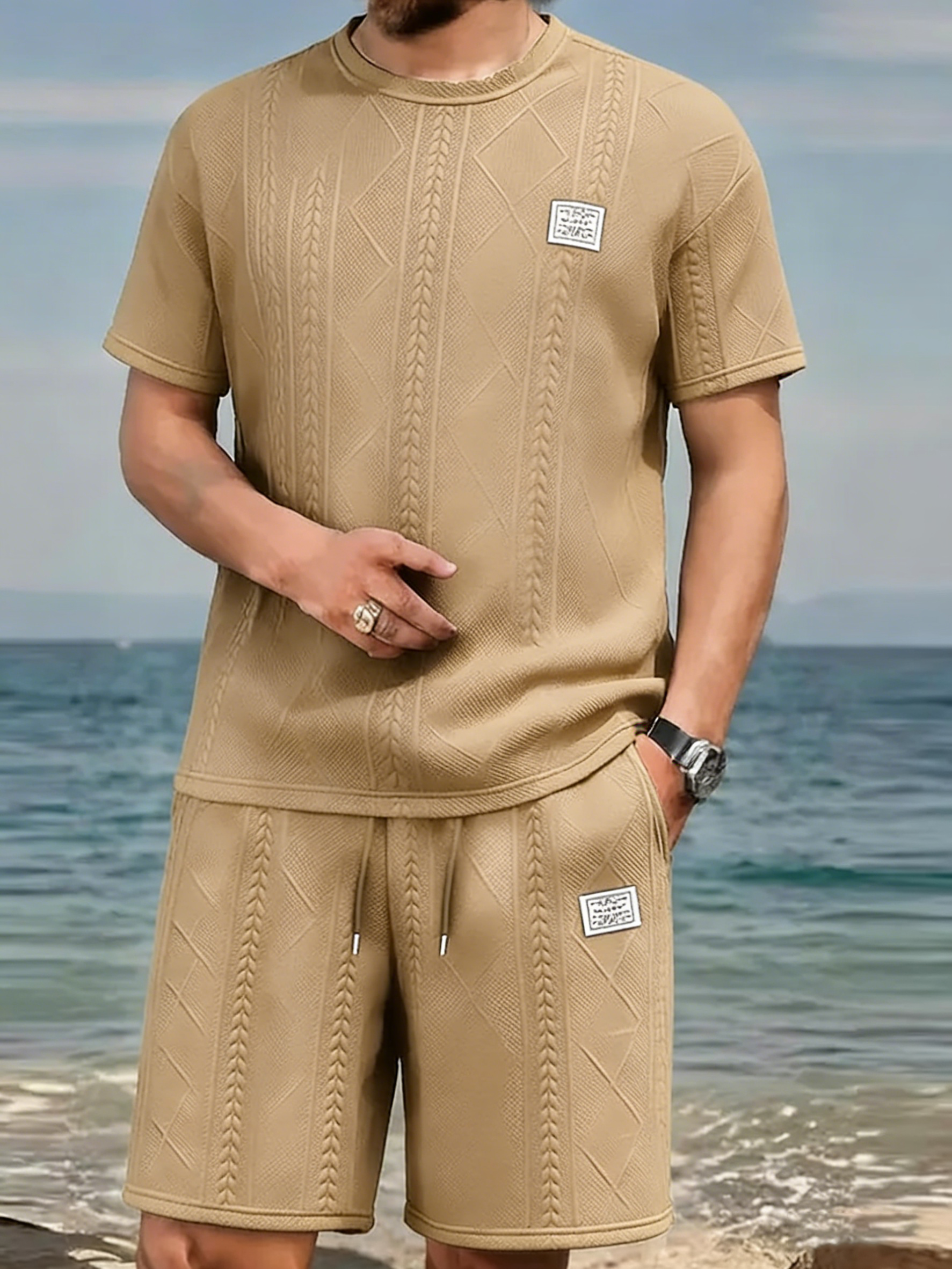 Men’s Summer 2-Piece Casual Sports Set – Breathable Jacquard T-Shirt & Shorts