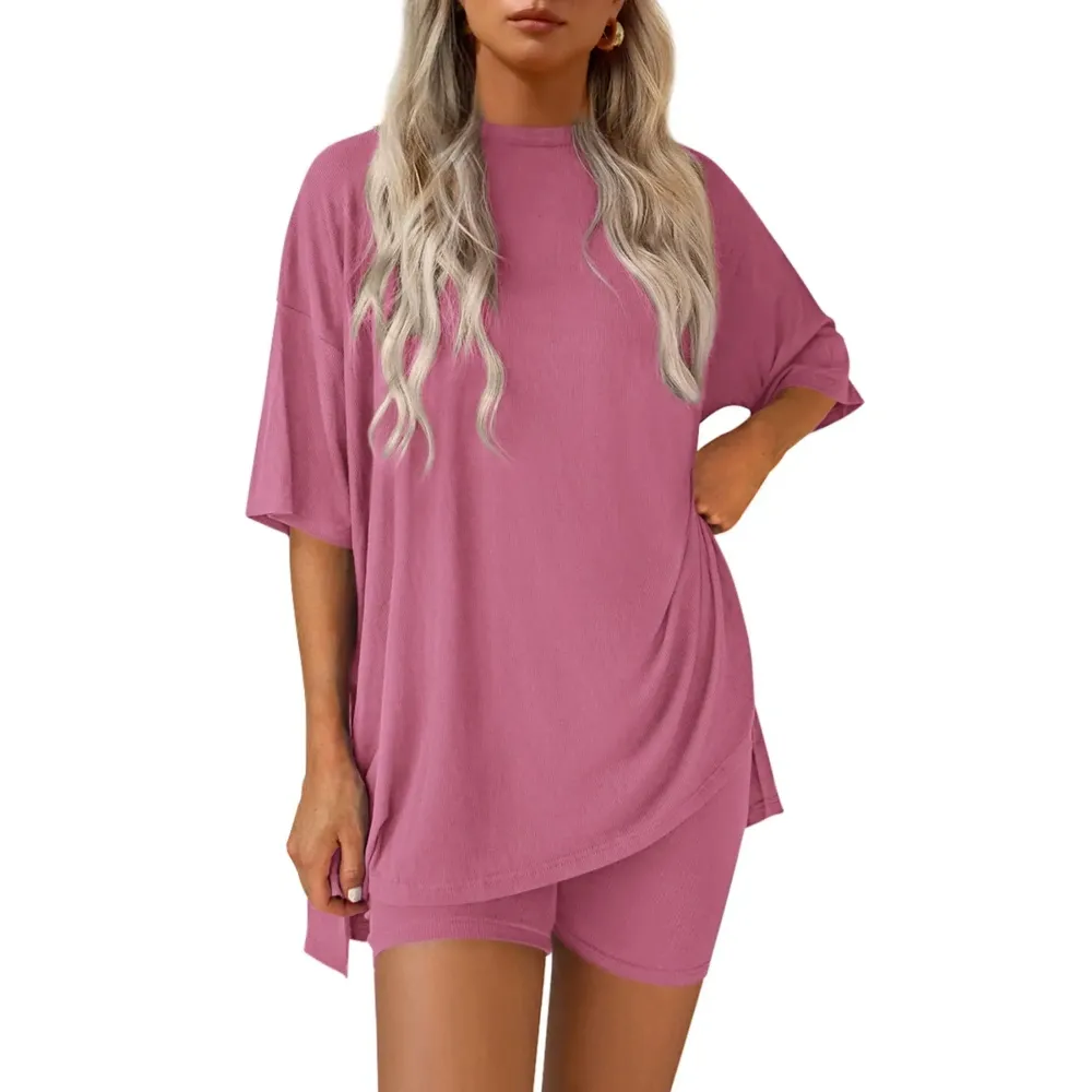 Women’s Summer Crewneck Lounge Set with Biker Shorts