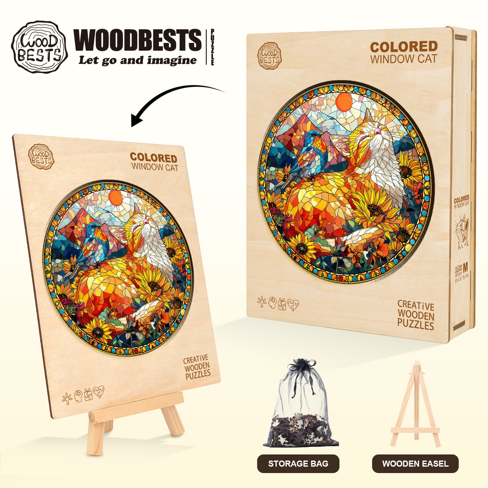 Colored Window Cat Wooden Jigsaw Puzzle