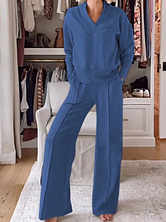 Women's Split Joint Plain Daily Going Out Two-Piece Set White Casual Spring/Fall Top With Pants Matching Set