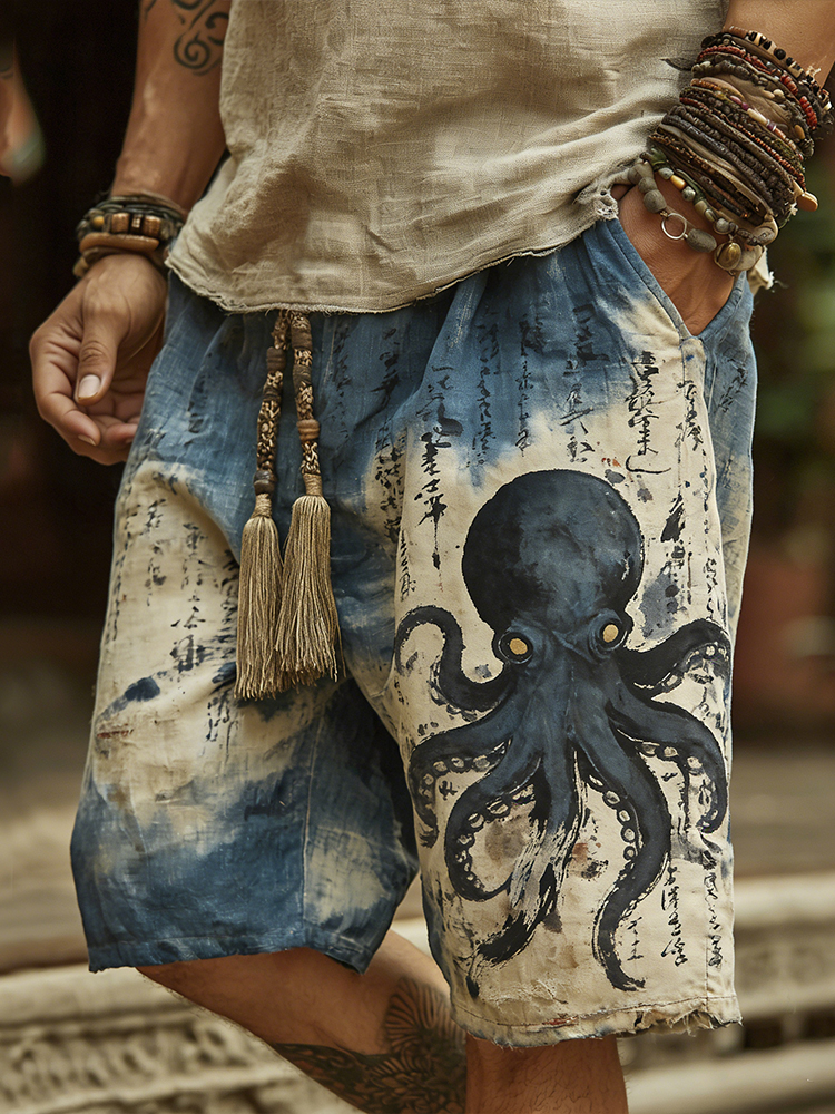 Vintage Japanese Art Octopus Tie-dye Shorts