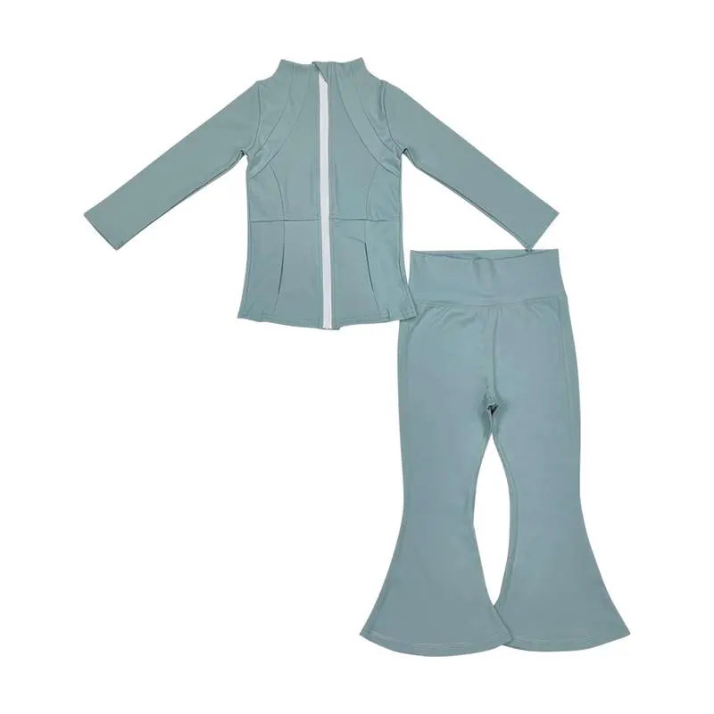 Girls’ Solid Color Long Sleeve Yoga Set – Soft & Stretchy