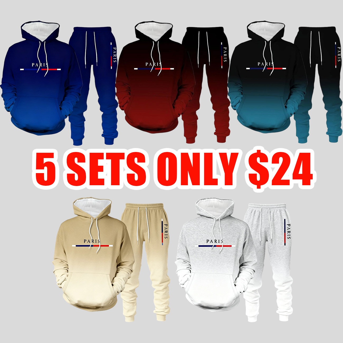 Men’s Black & Red Gradient Hoodie and Pants Set