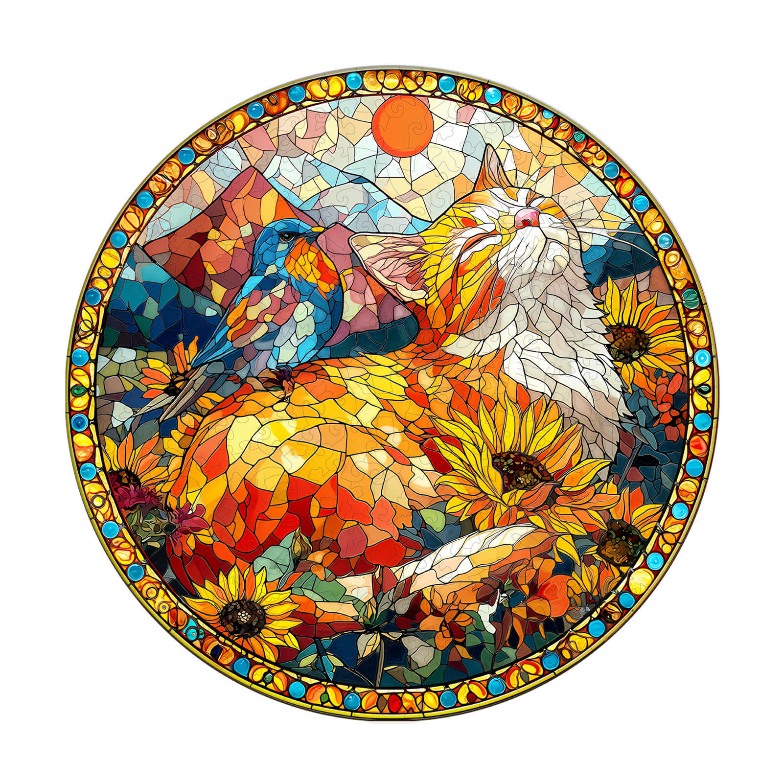 Colored Window Cat Wooden Jigsaw Puzzle