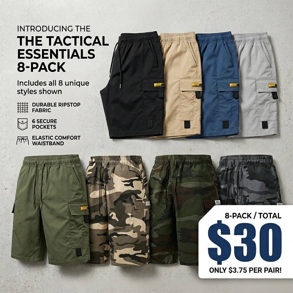 Men's Multi-Pocket Cargo Shorts Casual Streetwear Set