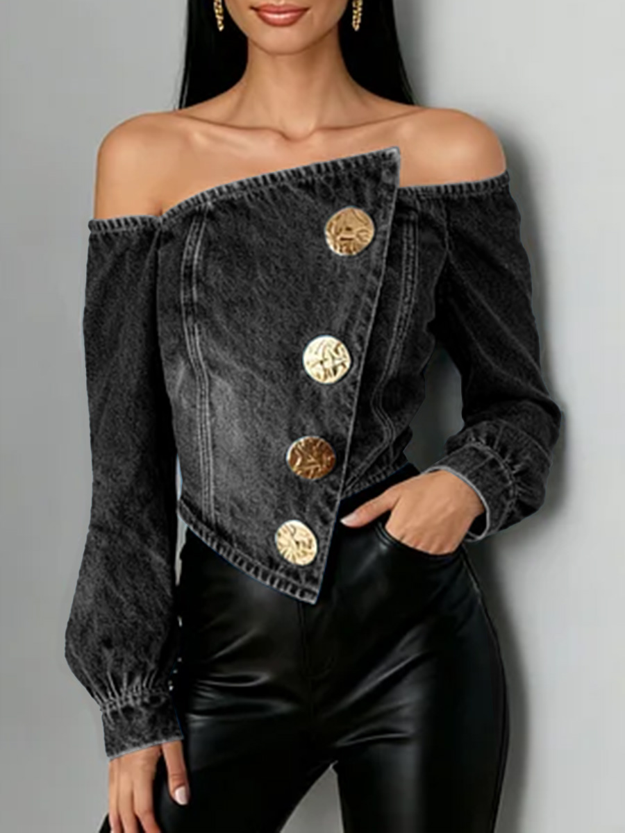 Women's Off-the-shoulder Long-sleeved Loose-fitting Denim Top