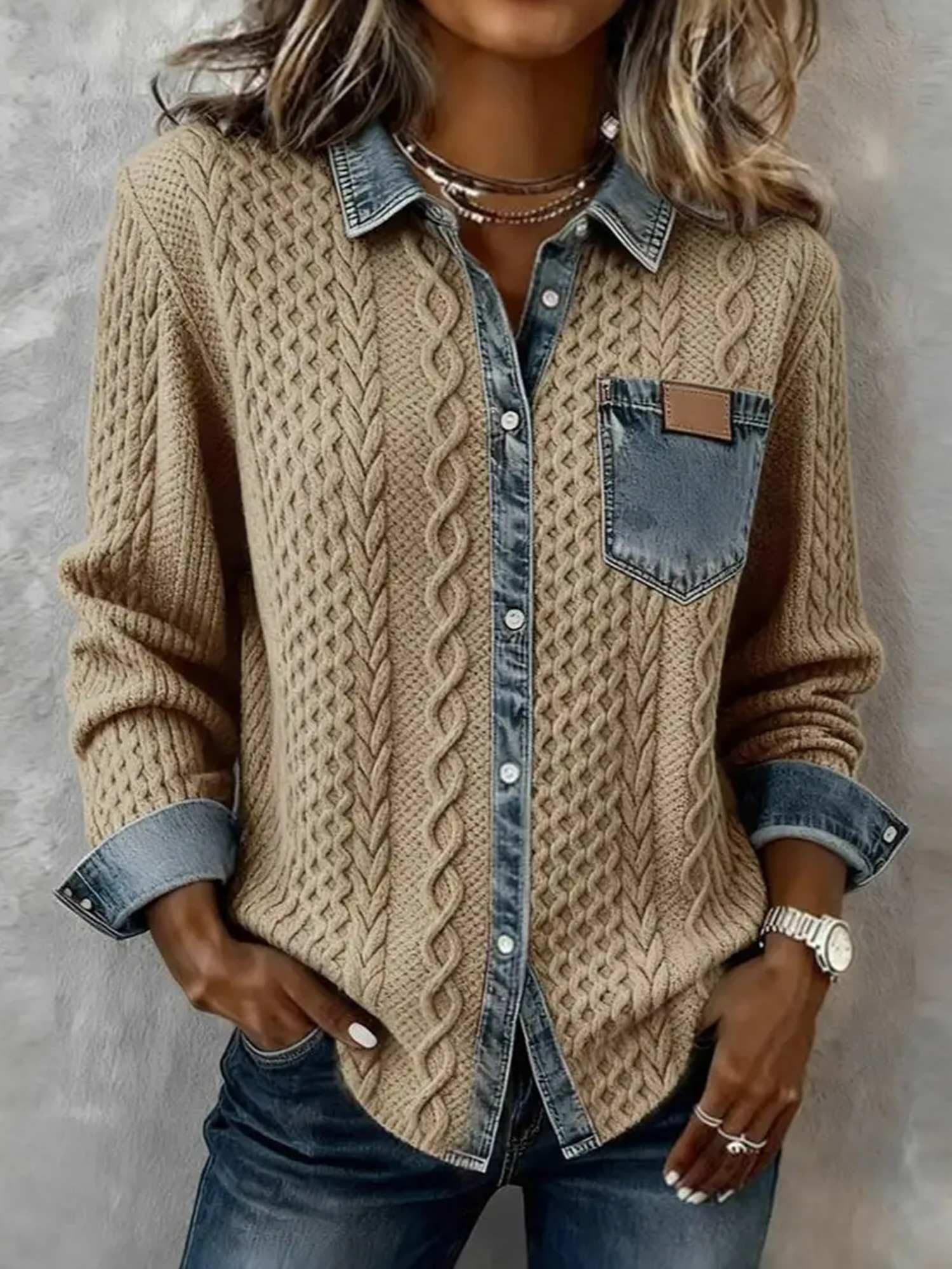 Clearance Sale Women's Retro Knitted Denim Shirt