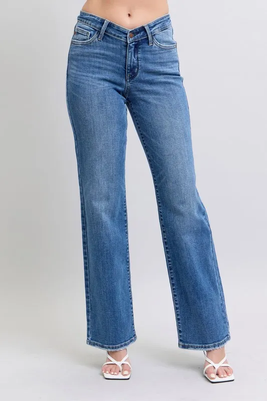 Blue Full Size High Waist V-Front Vintage Wash Straight Jeans Plus Size