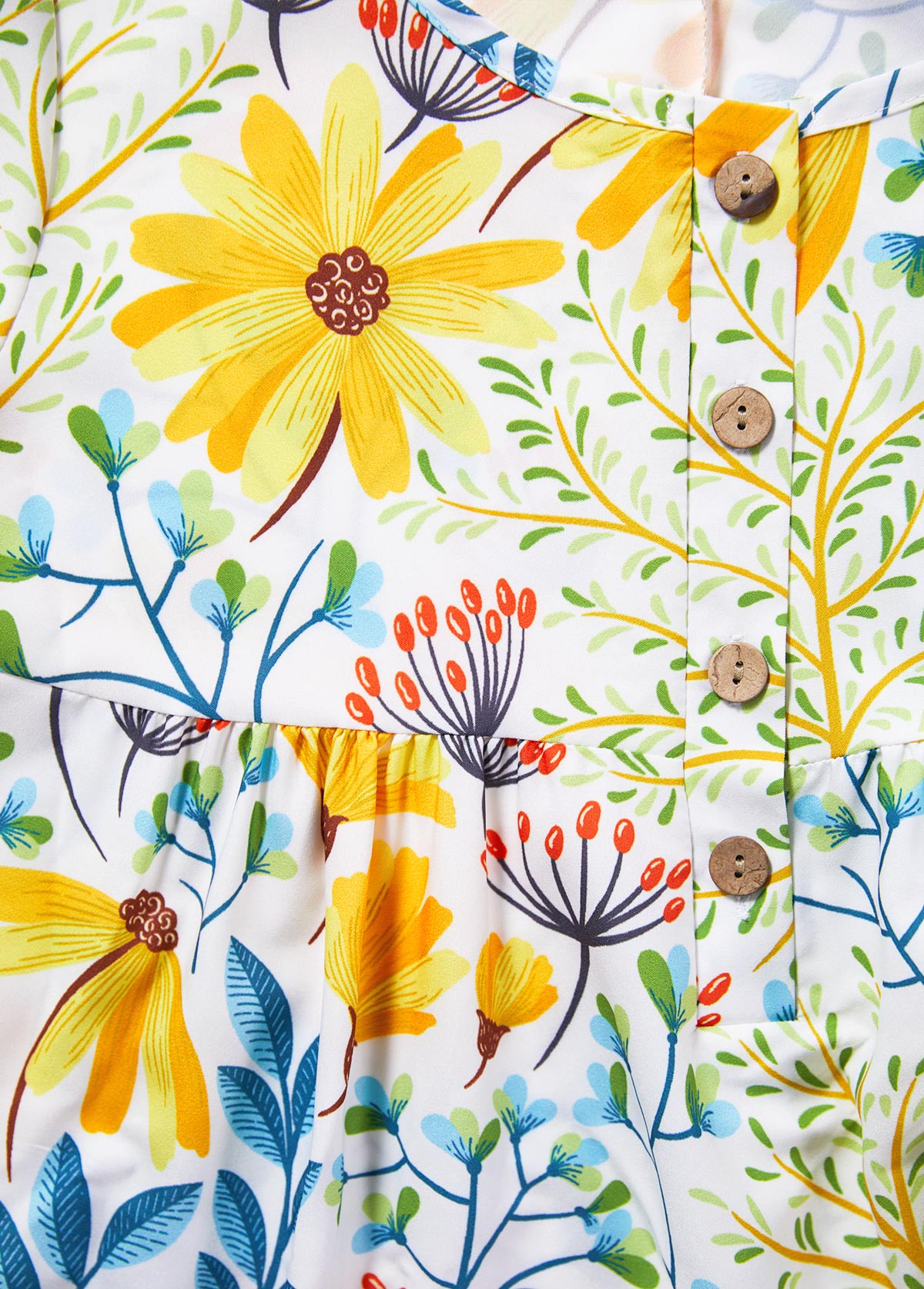 Yellow Pocket Floral Print A Line Short Sleeve Dress