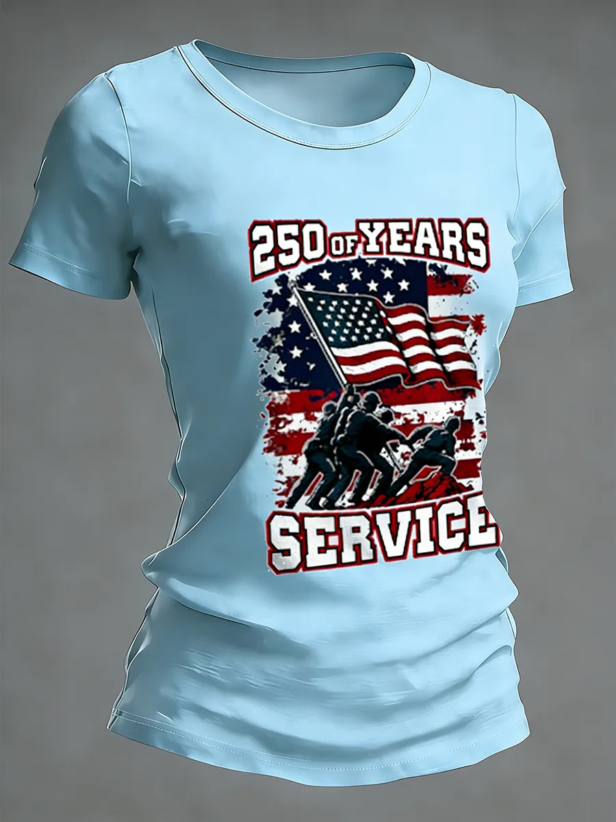 Women's 250 Years Of Service American Flag Raising T-Shirt