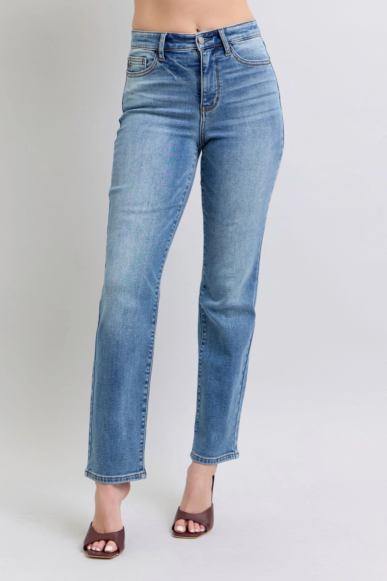 Blue Full Size Wash Thermal Straight Jeans with Pockets