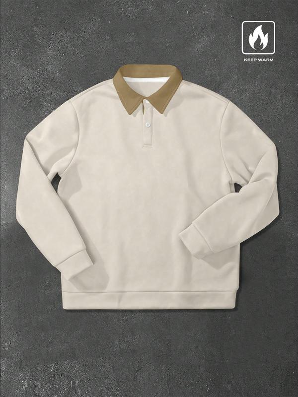 Men’s Loose Fit Colorblock Long Sleeve Polo Shirt