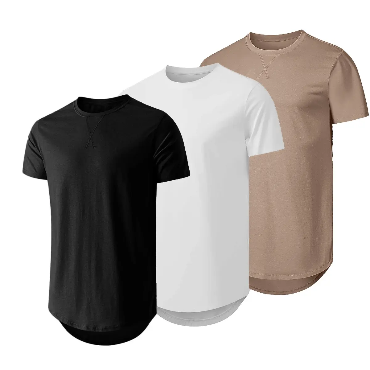 Mens 3 Pack Cotton Hipster Hip Hop Longline Crewneck T-Shirt,Menswear Casual Tshirt Tops