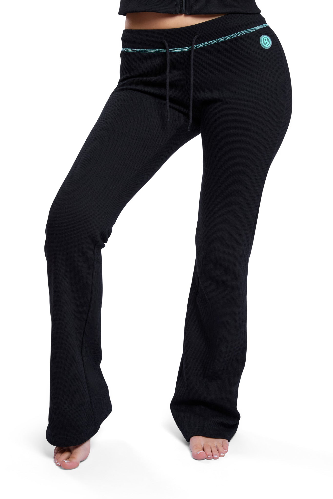 WAFFLE KNIT BOOT CUT PANTS (BLACK/TIFFANY BLUE)