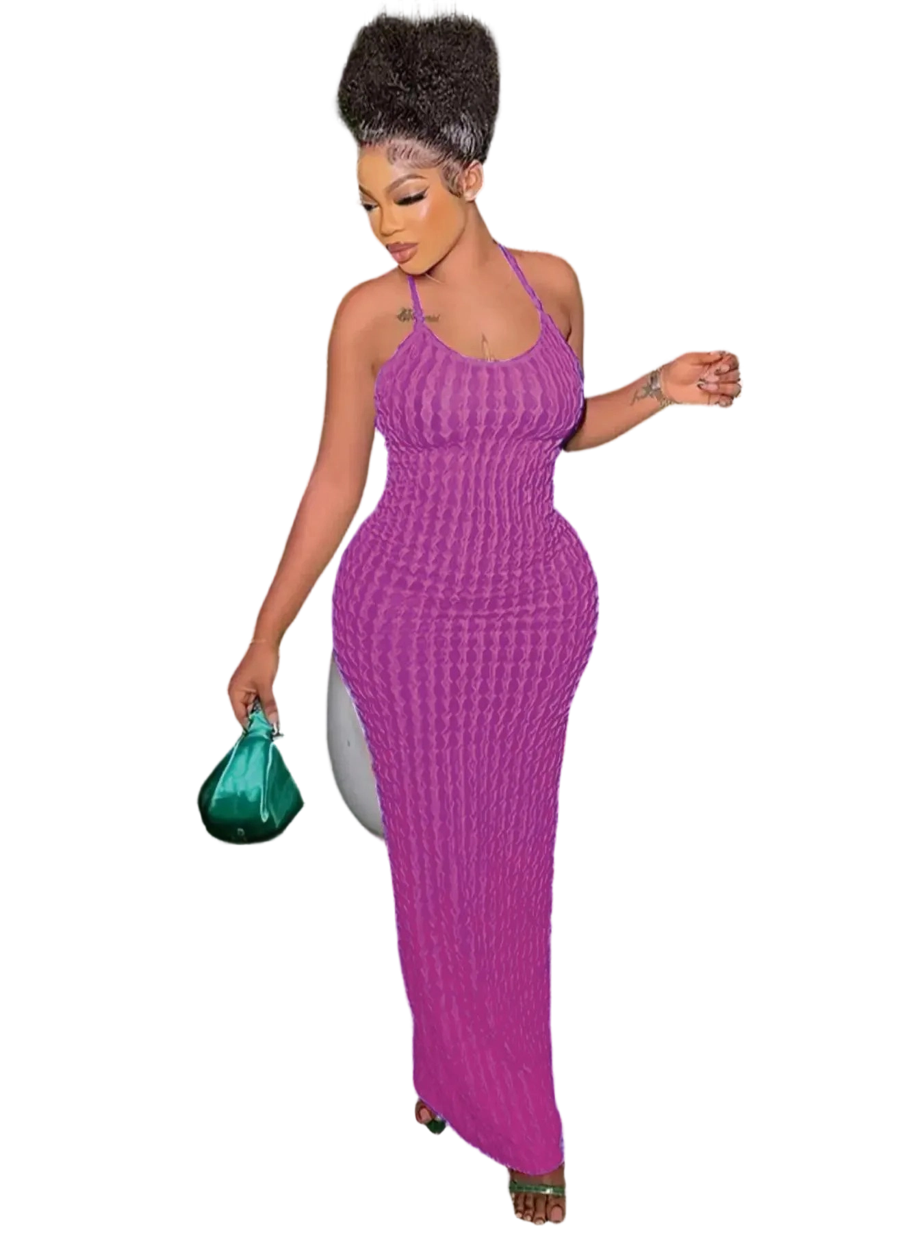 Women’s Solid Criss Cross Backless Cami Maxi Dress with Frill Trim