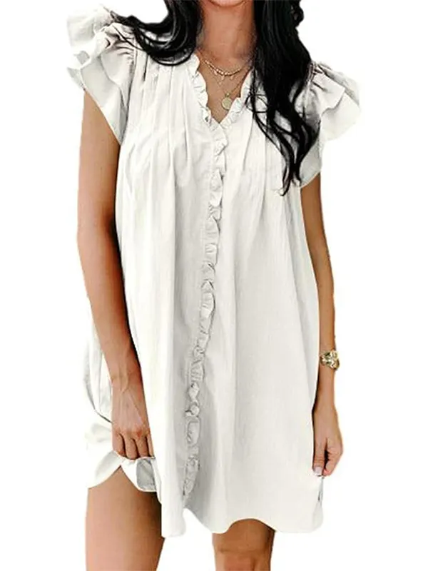 Elegant V-Neck Ruffle Sleeve Dress for Women