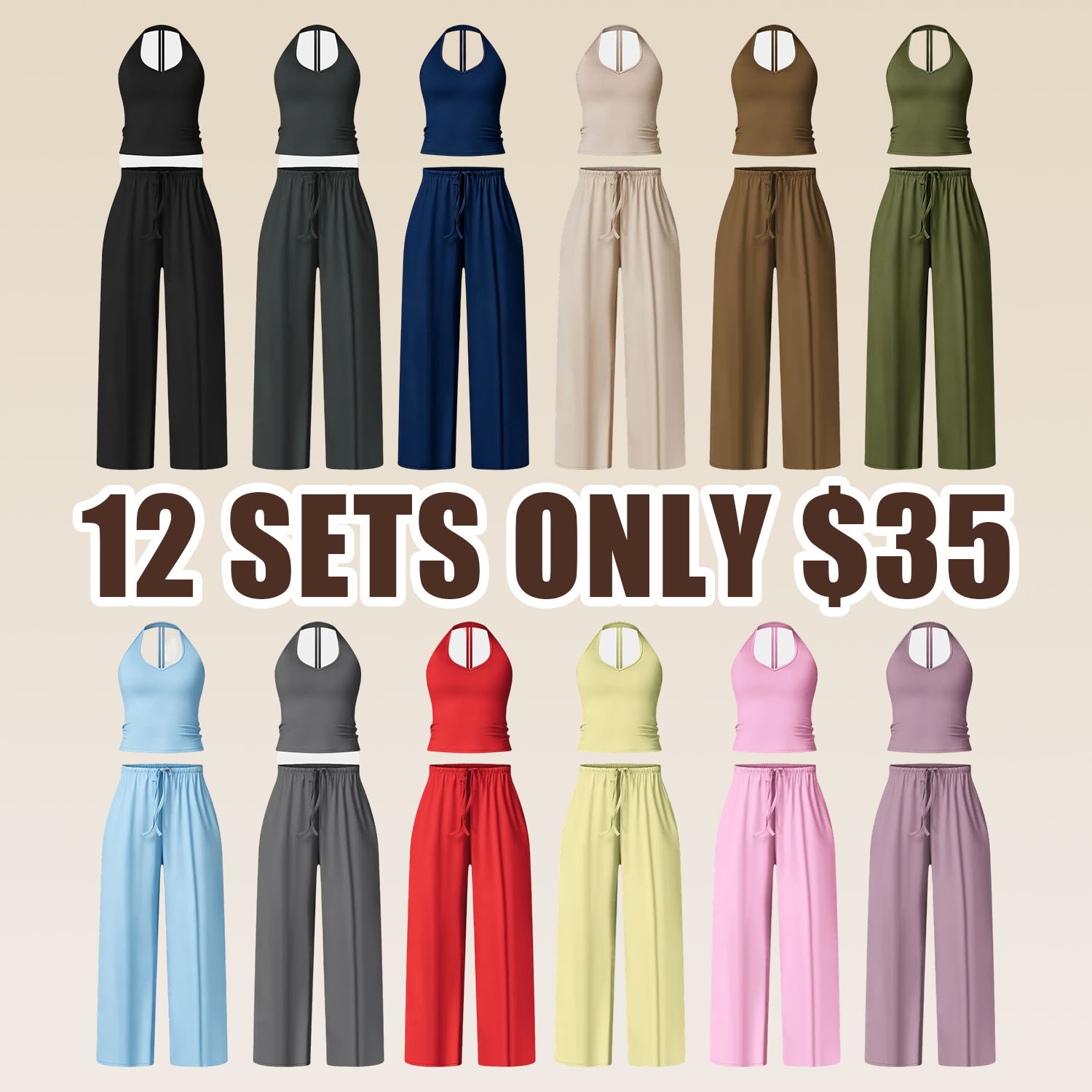 Women’s 2-Piece Wide Leg Activewear Set – High Waist Pants & Padded Sports Bra