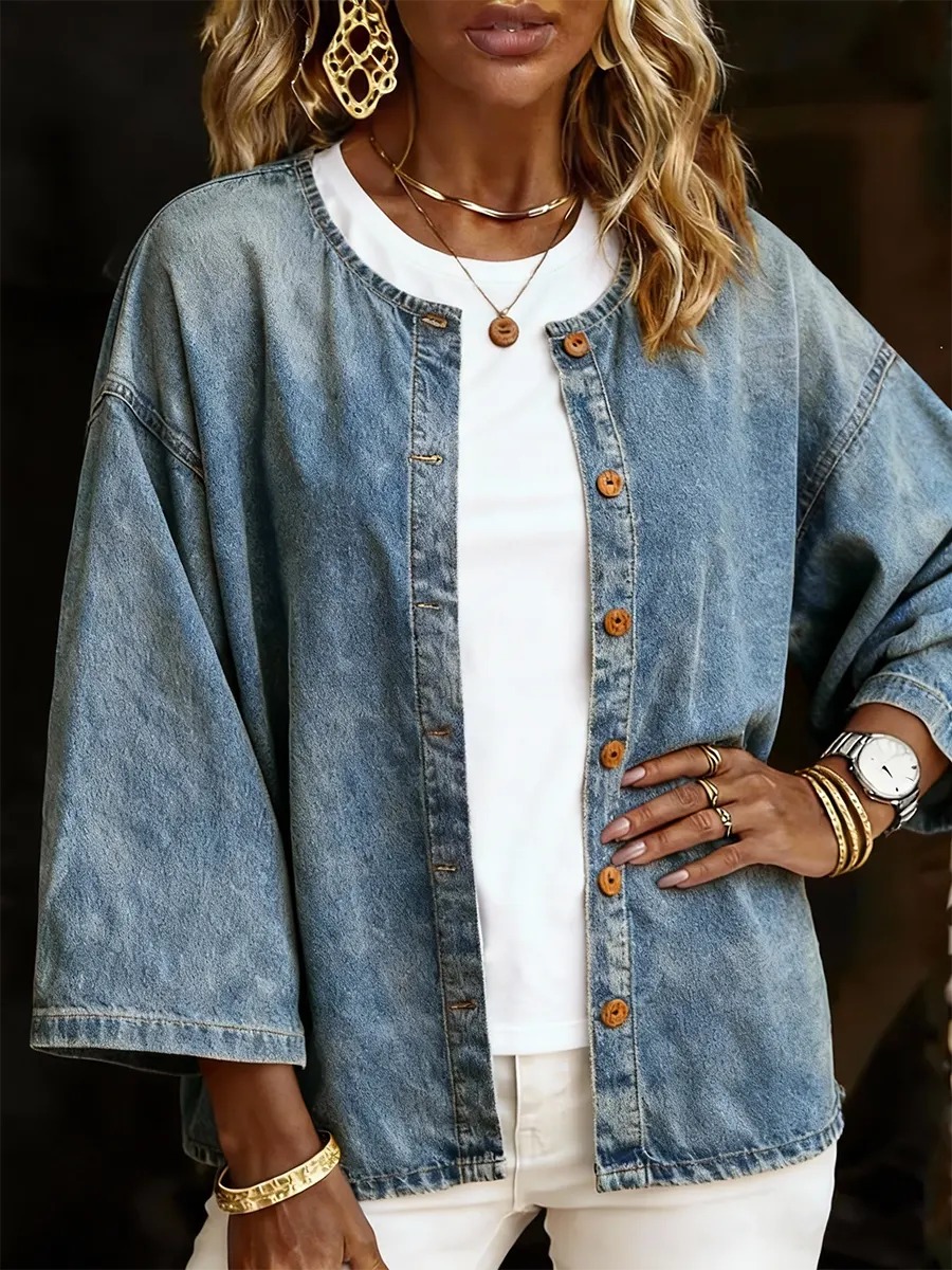 Women's Casual Button-down Long Sleeved Denim Cardigan