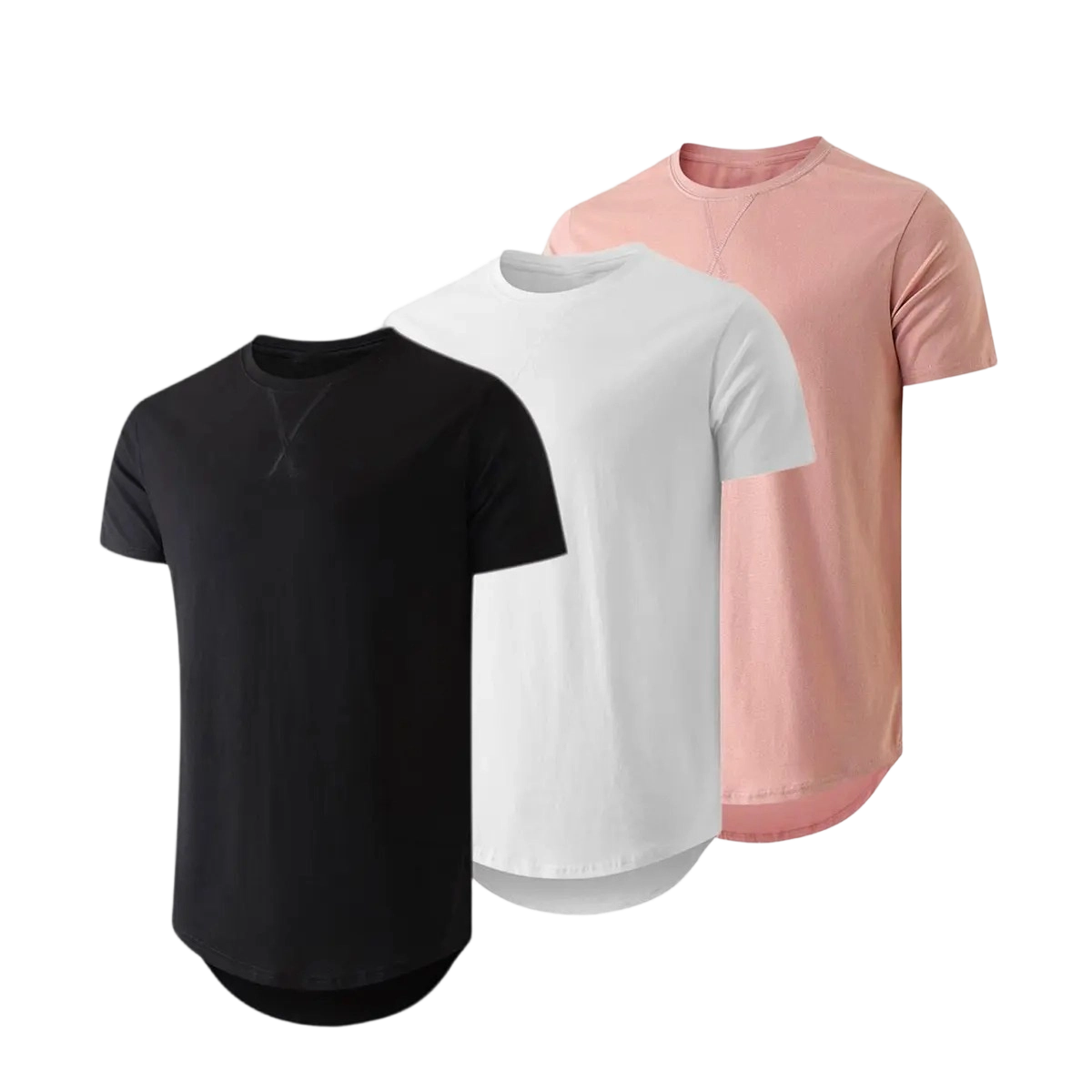 Mens 3 Pack Cotton Hipster Hip Hop Longline Crewneck T-Shirt,Menswear Casual Tshirt Tops