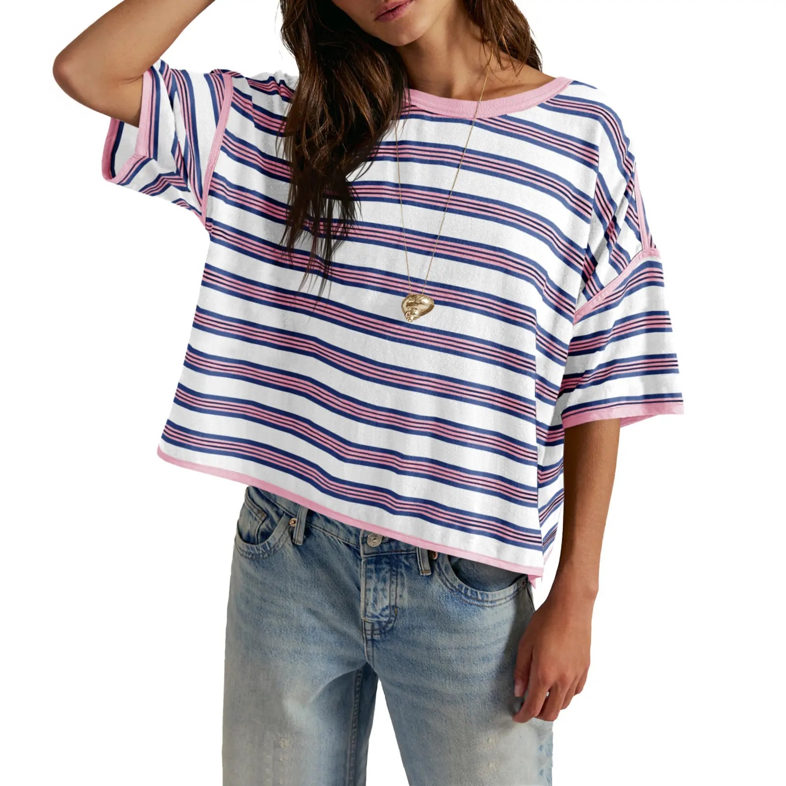 Women's Striped Oversized Crewneck T-Shirt