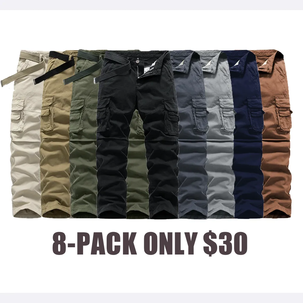 Men's Casual Straight-Leg Cargo Pants with Belt – Multi-Pocket, All-Season Comfort for Daily Streetwear