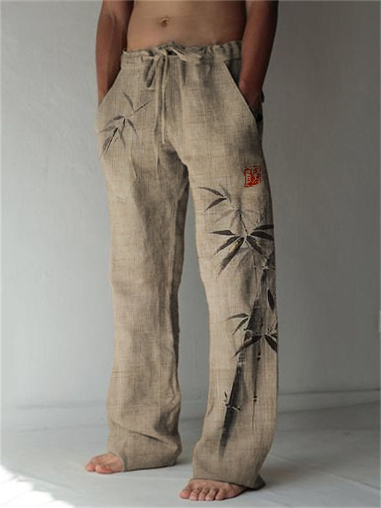 Simple Bamboo Japanese Art Linen Blend Casual Pants