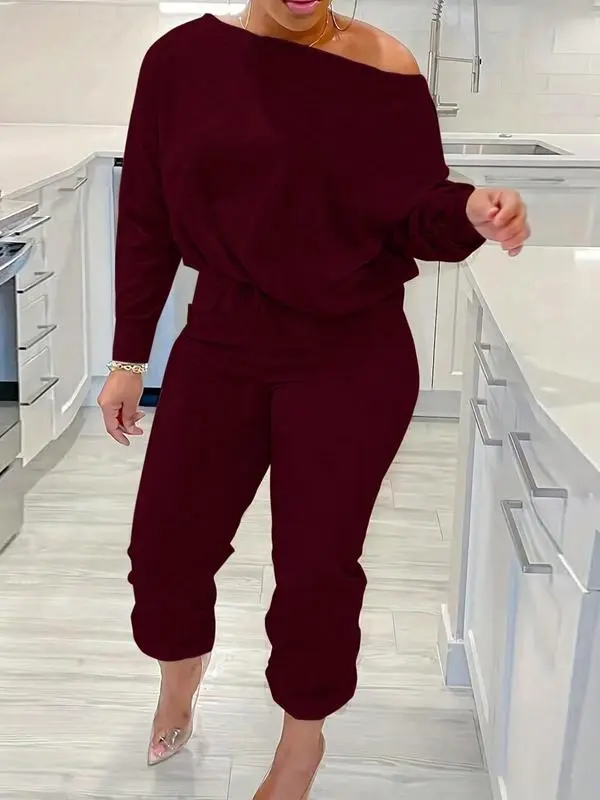 Plus Size One Shoulder Lounge Set – Soft, Casual & Chic