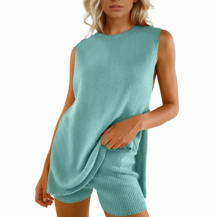 Women's Knit 2 Piece Summer Set – Tunic Top & Shorts