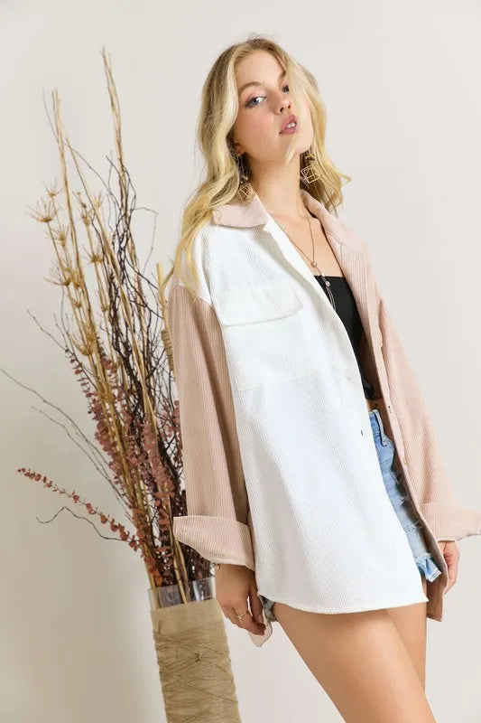 Color Block Corduroy Shacket