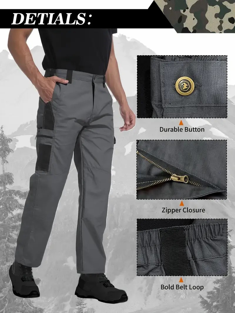 🔥Men's Solid Color Tactical Work Pants with Multiple Pockets and Zipper Closures