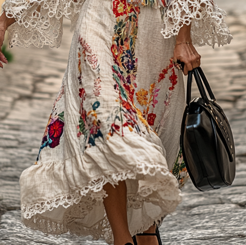 Vintage Loose Linen Patchwork Dress 6c9b