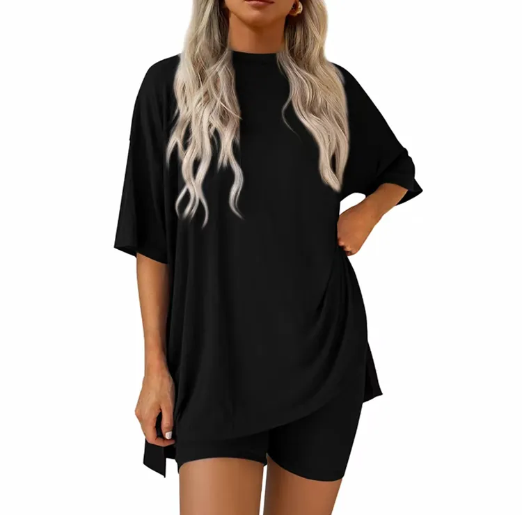 Women's Summer 2-Piece Set - Oversized Shirt & Biker Shorts