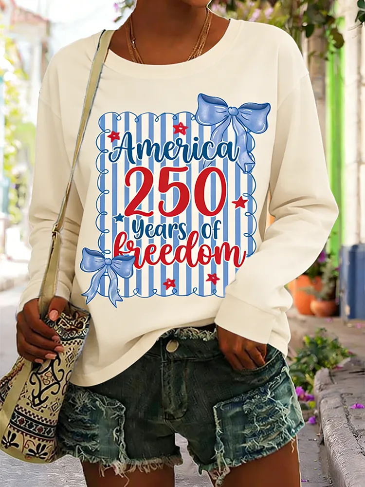 America 250 Years Of Freedom Striped Bow Long Sleeve Shirt