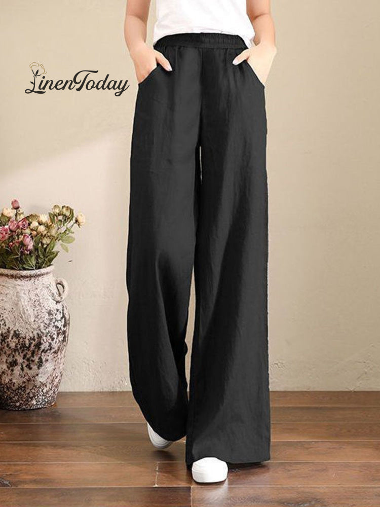 Women's Solid Color Loose Elegant Casual Simple Cotton And Linen Pants