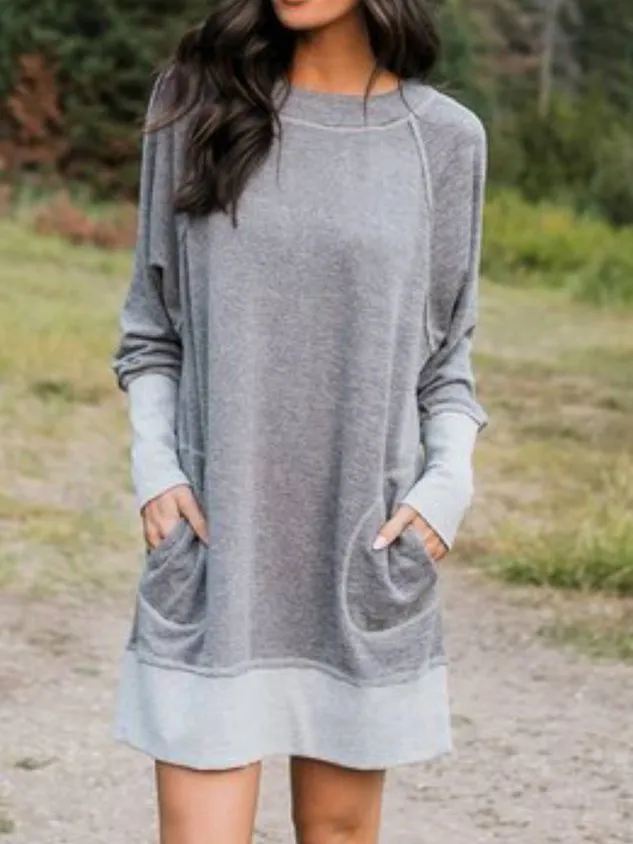 Cotton-Blend Long Sleeve Casual Knitting Tunic Dress