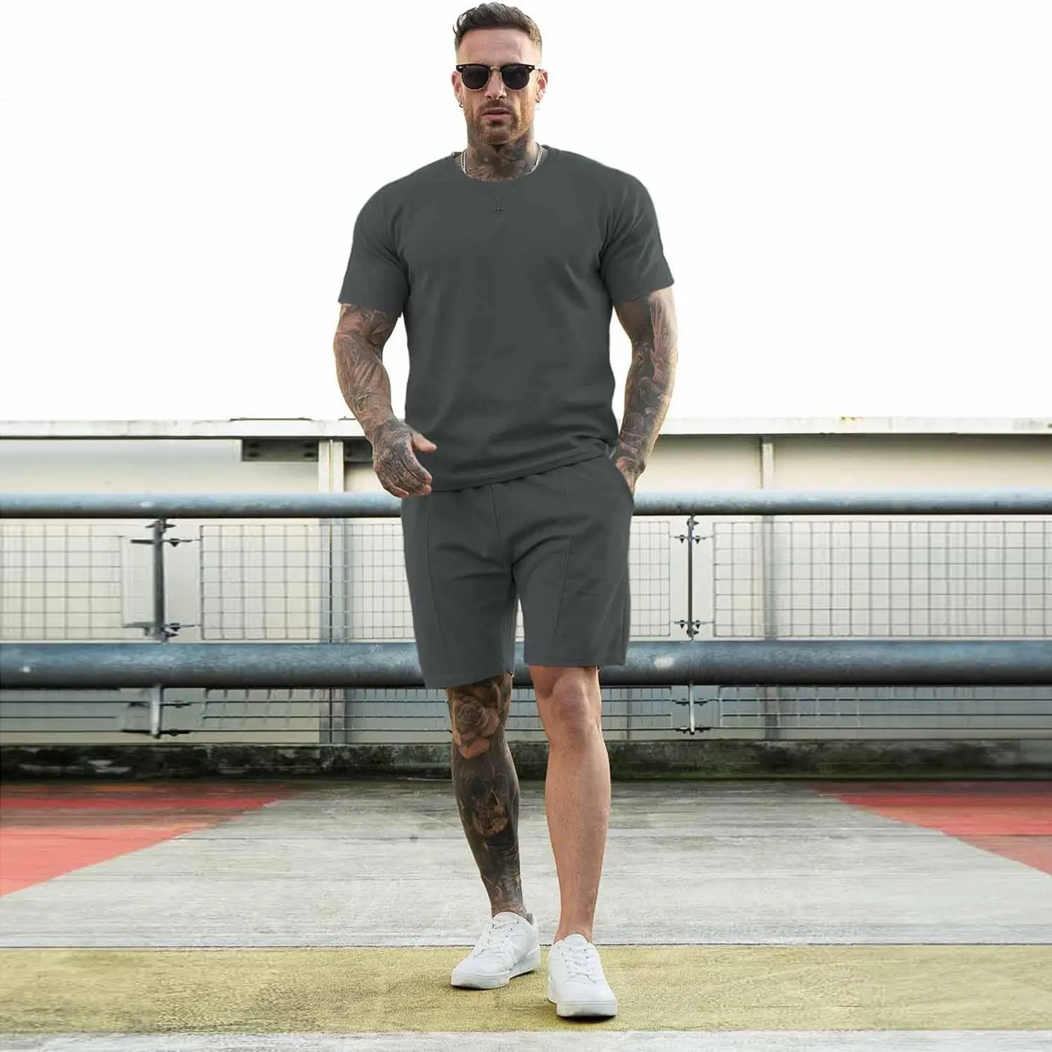 Mens Short Sets 2 Piece Outfits Fashion Summer Tracksuits Casual Set