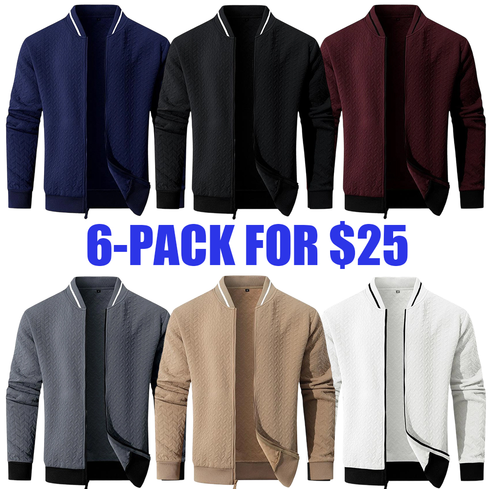 Men's Lightweight Varsity Bomber Jacket - Zip-Up Stand Collar