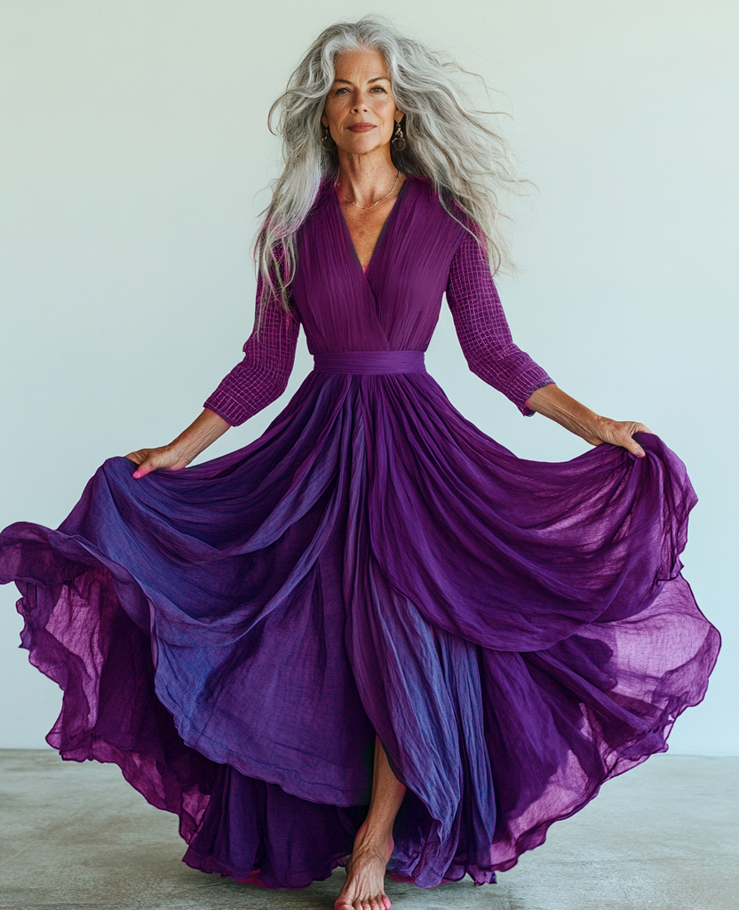 Vintage loose color contrast green color swing dress  e7be