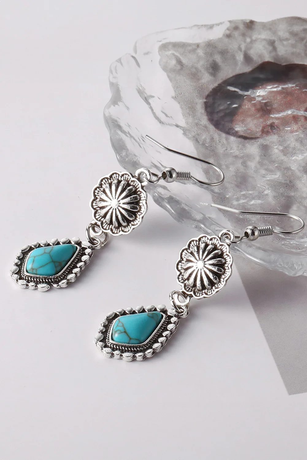 Peacock Blue Western Turquoise Inlay Hook Earrings