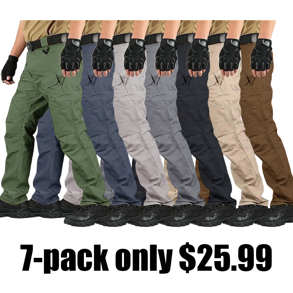 7-Packs Men's Lightweight Cargo Straight-Leg Pants – Multi-Pocket Durable Design for Spring & Autumn