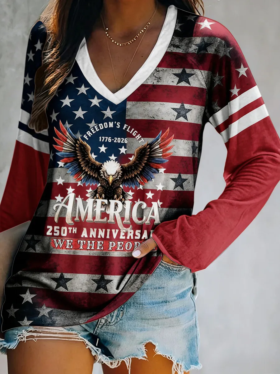 Ladies' Leisure 250Th Anniversary Celebration V-Neck Long Sleeved T-Shirt